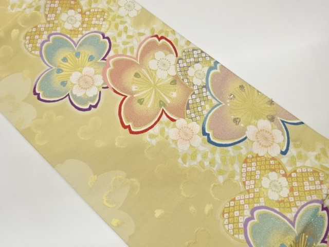 JAPANESE FUKURO OBI / PLATINUM FOIL / WOVEN SAKURA